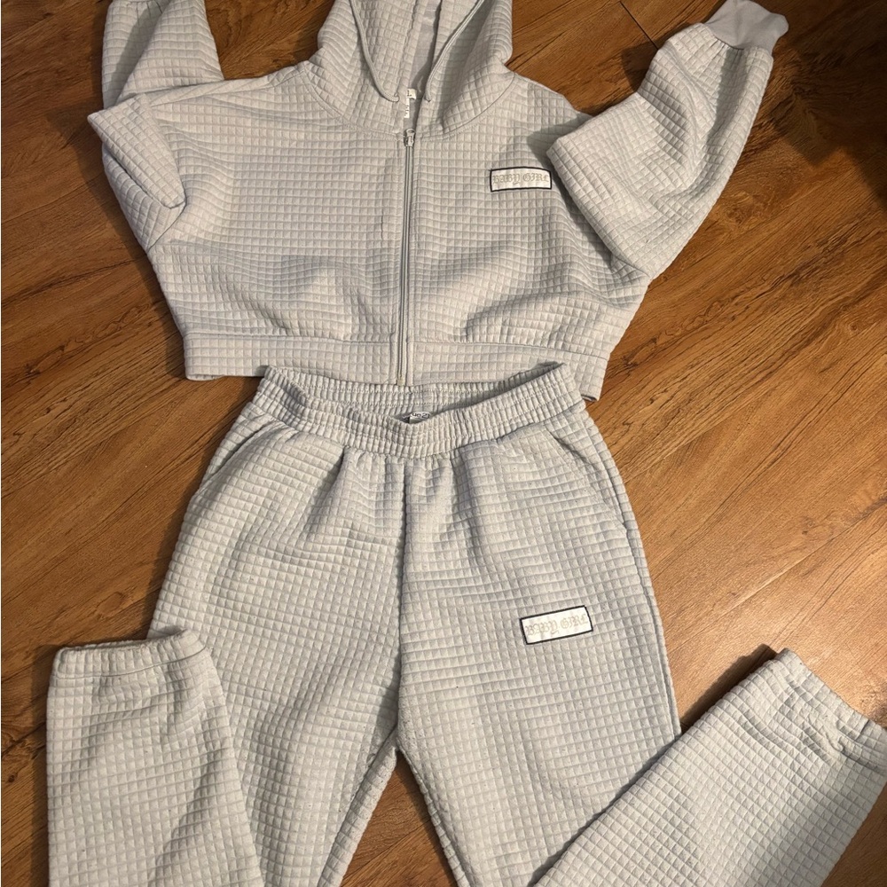Women's Gray Waffle Knit Tracksuit